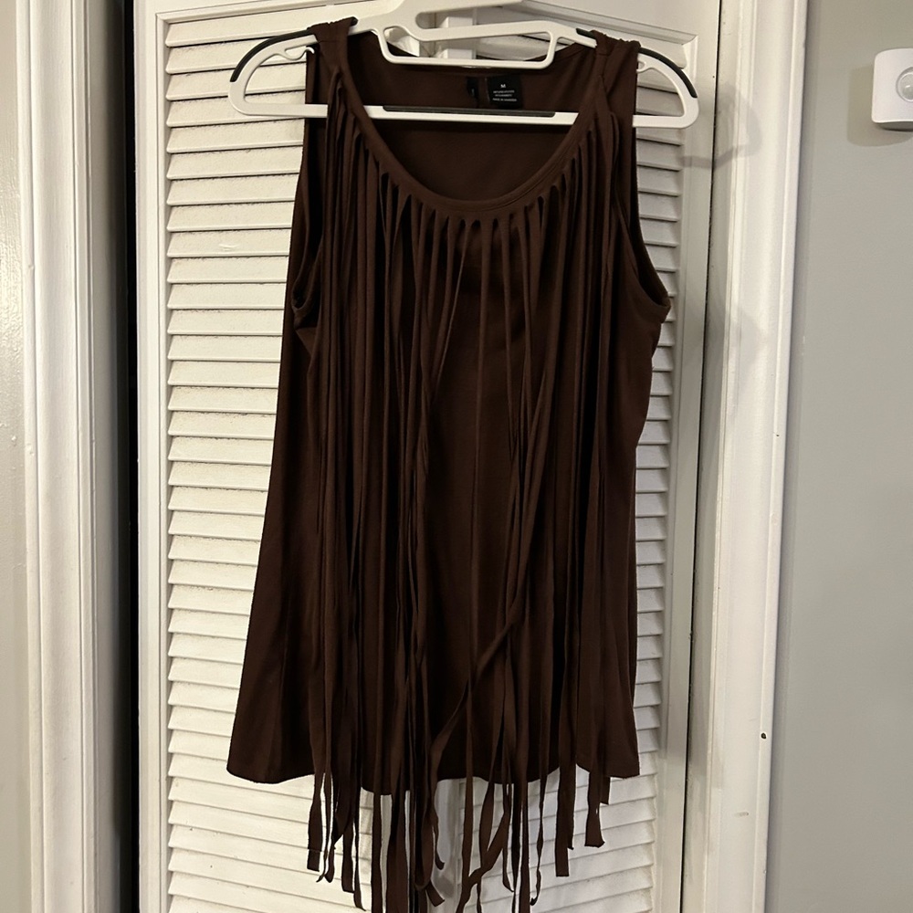 Brown Fringe Sleeveless Top